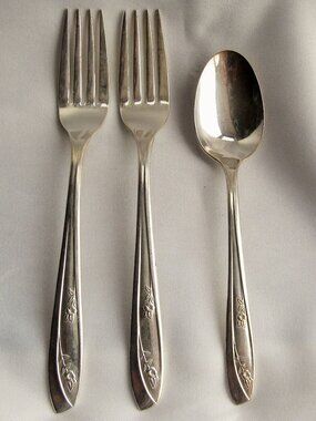 Wm Rogers Silver Plated Fair Lady 2 Salad Forks and 1 Teaspoon.  1957    V426